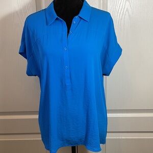 Investments Bright Blue Short Sleeve Women's Button-Down Shirt